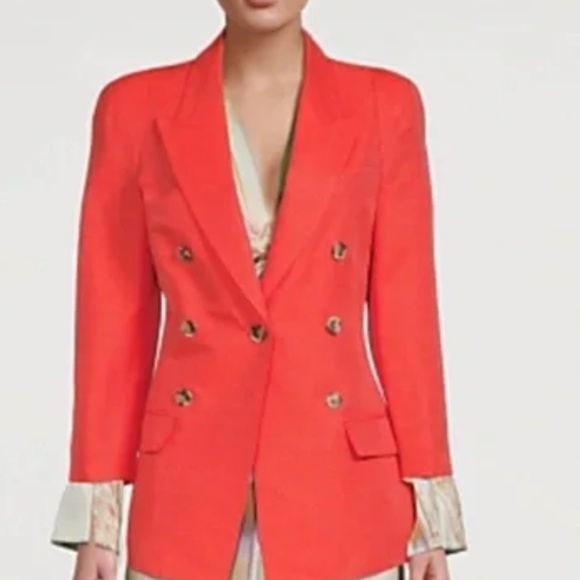 NWOT SMYTHE Pagoda Blazer in Watermelon Size 6 Coral Red Pin Linen Structured - Picture 6 of 6